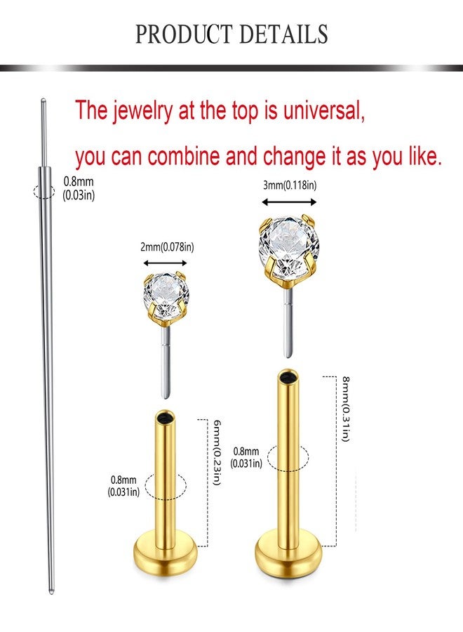 AVYRING أقراط AVYRING 20 غرام ذات ظهر مسطح، أقراط أنف بدون خيط، دبابيس أنف ذهبية للنساء، مجوهرات ثقب غضروف شحمة الأذن، مصنوعة من الفولاذ الجراحي، أداة إدخال أقراط ذات ظهر مسطح. - Image 2